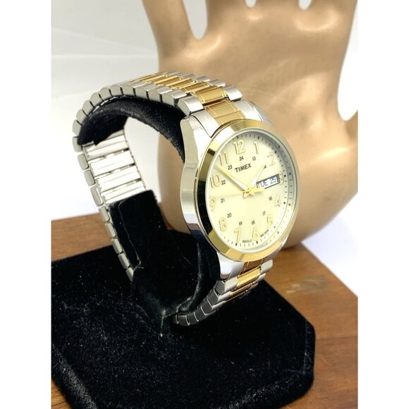 Timex Men's Watch T2M935 Quartz 36mm White Dial Indiglo Two Tone Stretched Band - Picture 14 of 14